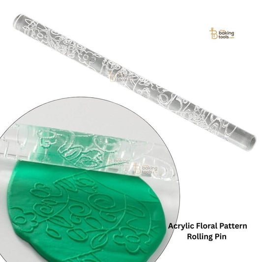 Acrylic Swirl Floral Pattern Fondant Embossing Rolling Pin