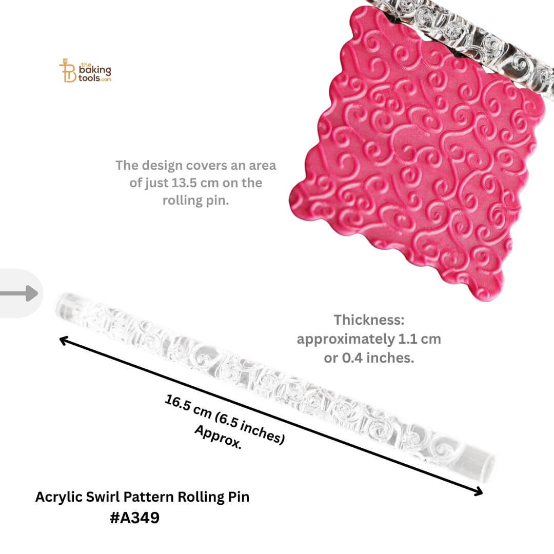 Acrylic Swirl Pattern Rolling Pin for Icing and Fondant Cake Decoration Tool 16.5 cm (6.5 inches) Approx. 