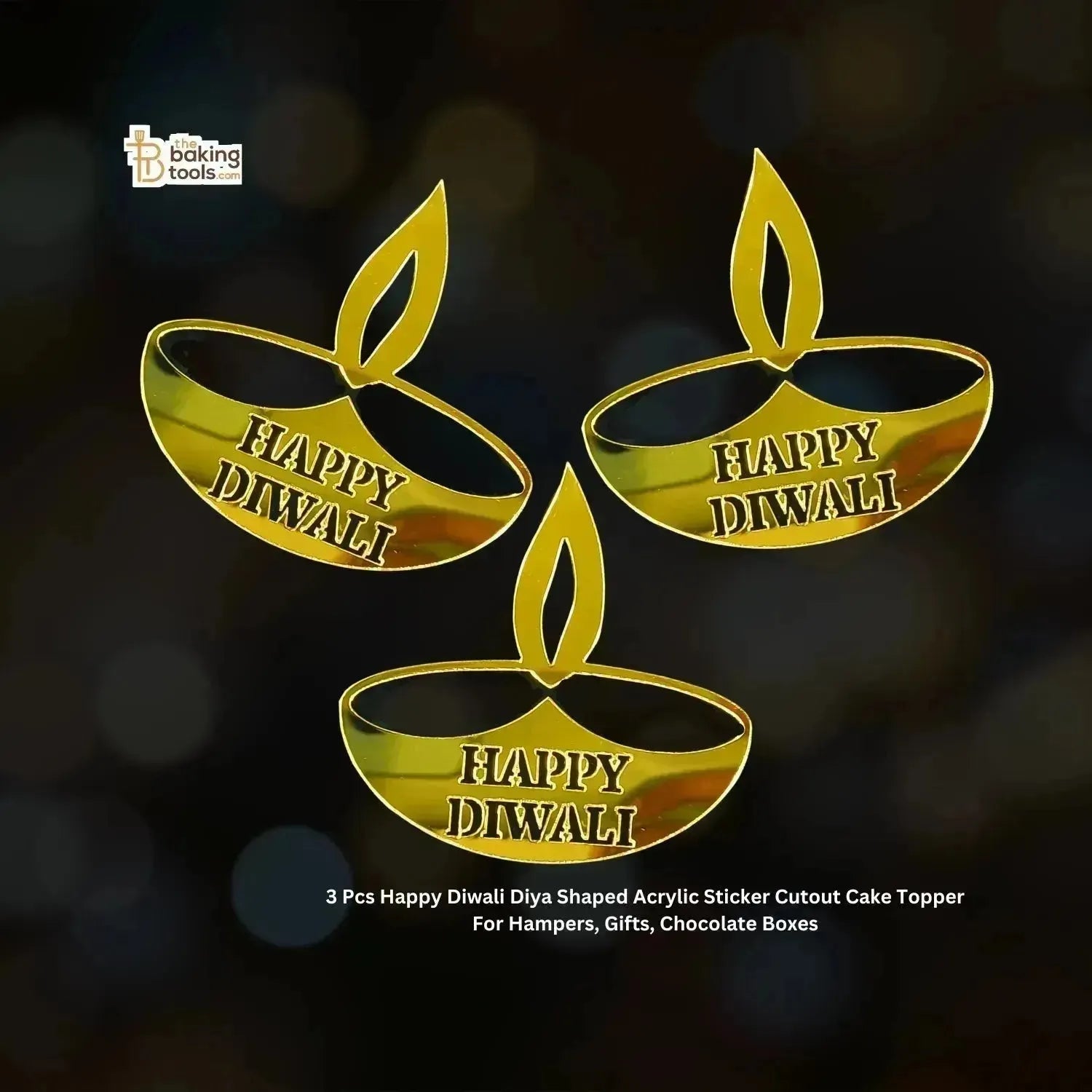 Acrylic Diya Cutout Cake Topper Pack Of 3 Pcs Sticker - Diwali Charms - thebakingtools.com