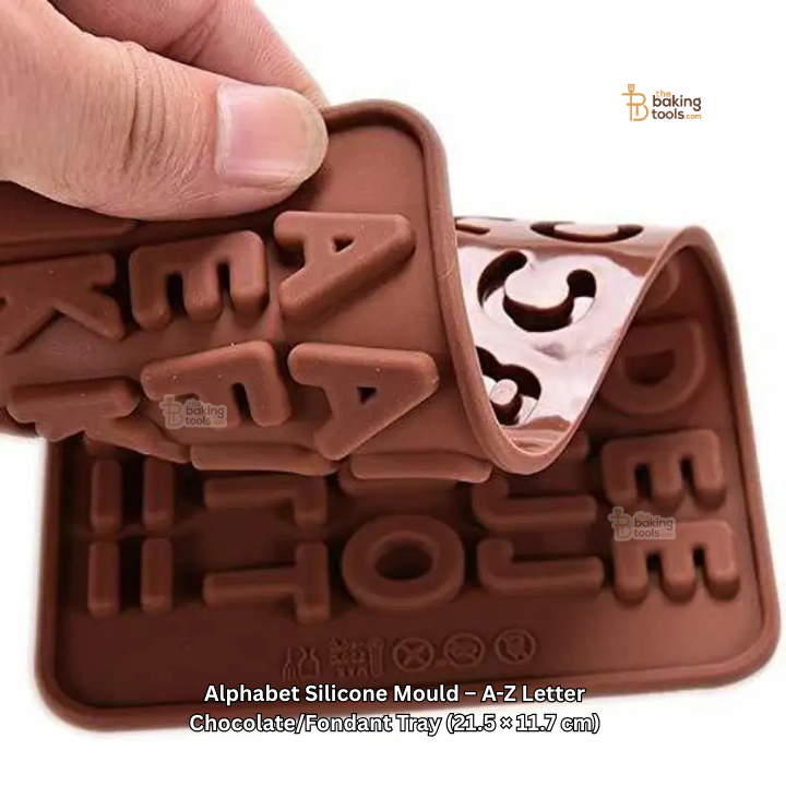 Alphabet silicone mould with letters on a white background