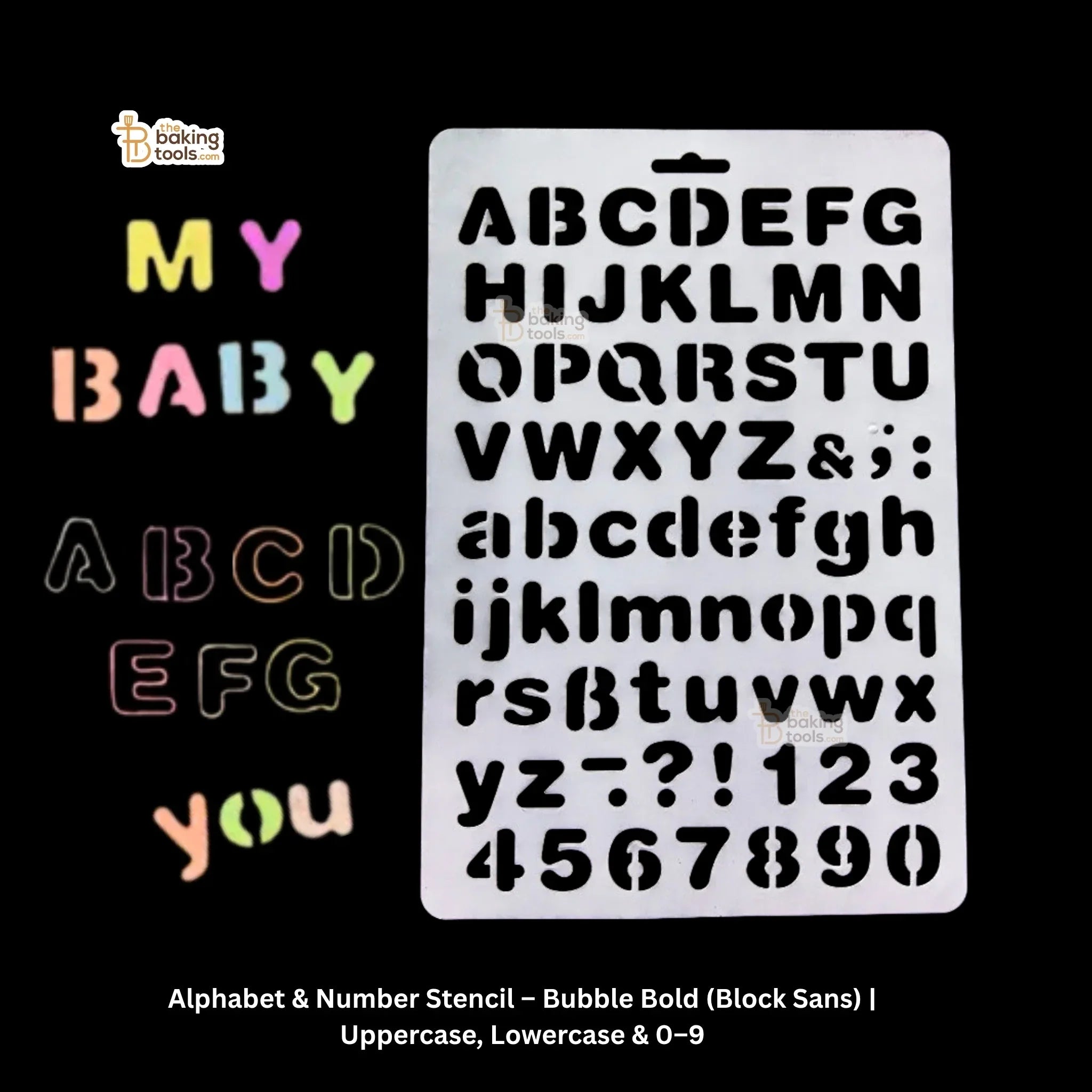 Alphabet & Number Stencil – Bubble Bold (Block Sans) | Uppercase, Lowercase & 0–9