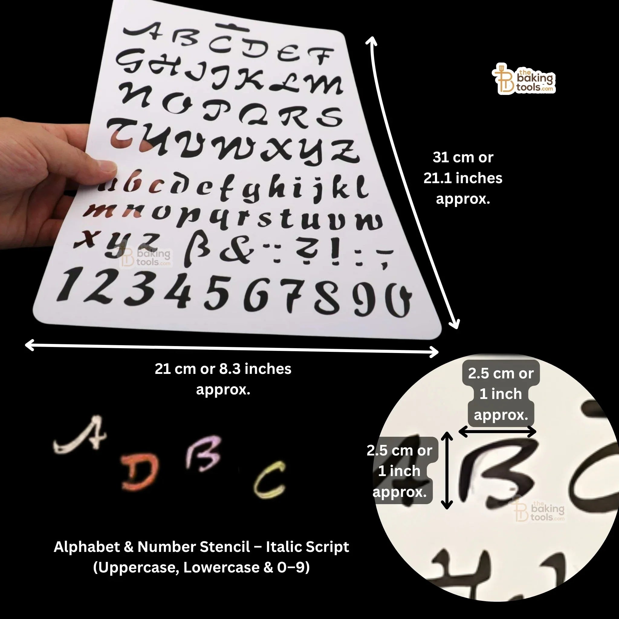 Alphabet & Number Stencil – Italic Script (Uppercase, Lowercase & 0–9)