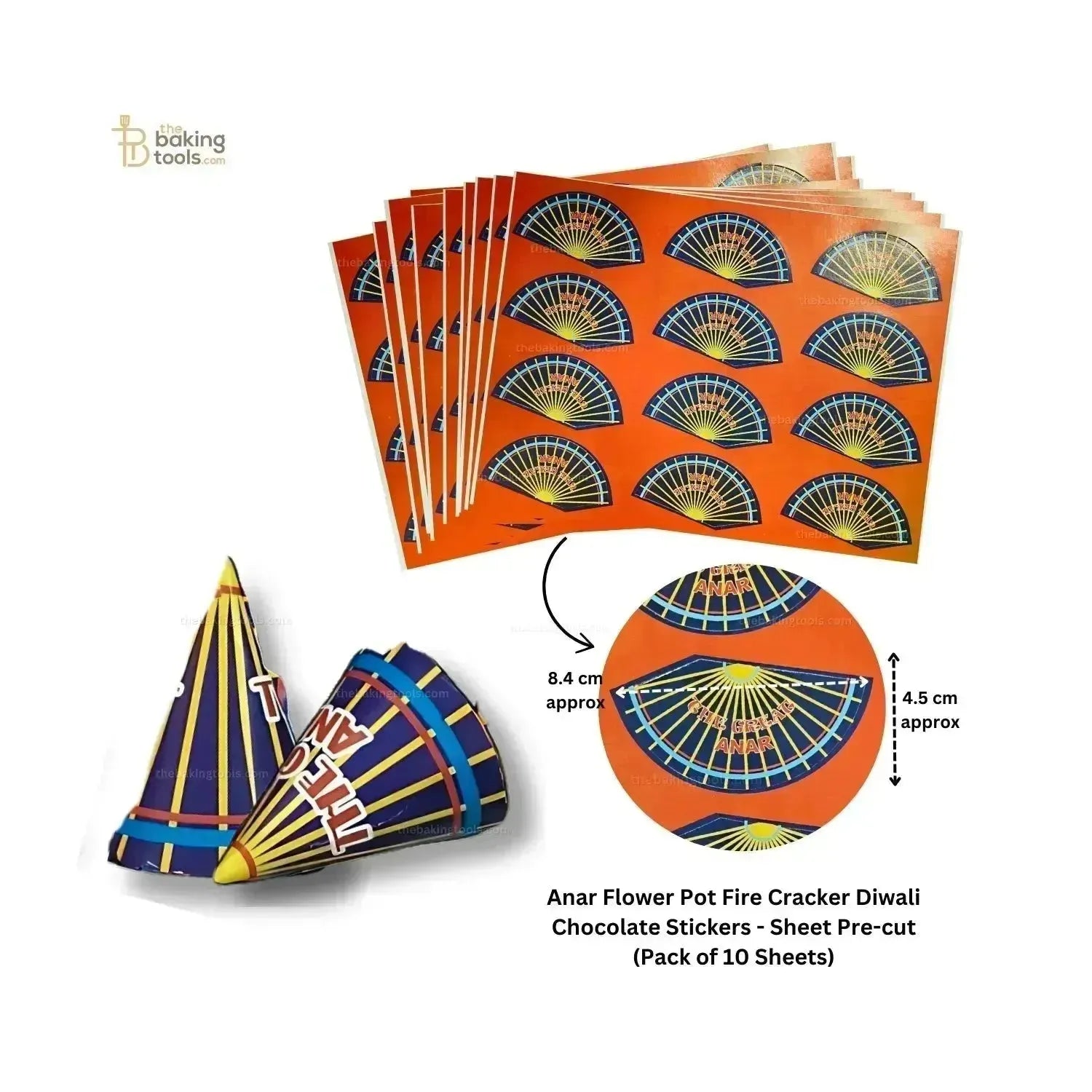 Anar Flower Pot Fire Cracker Diwali Chocolate Stickers - Sheet Pre-cut (Pack of 10 Sheets) - thebakingtools.com