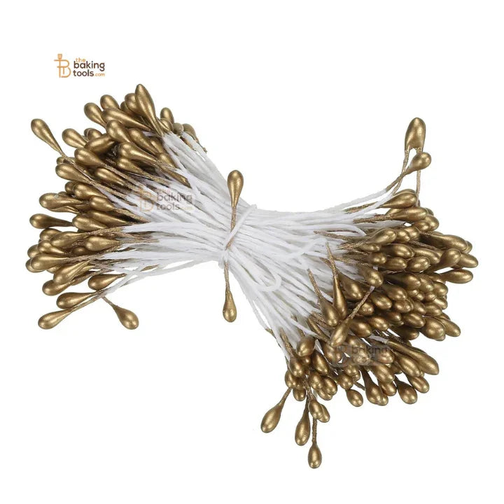 Antique Gold - 150 Pcs Double Headed Pearlized Artificial Flower Stamens Pollens – 5.5cm for Sugar Flowers, Cake Decoration & Craft Making