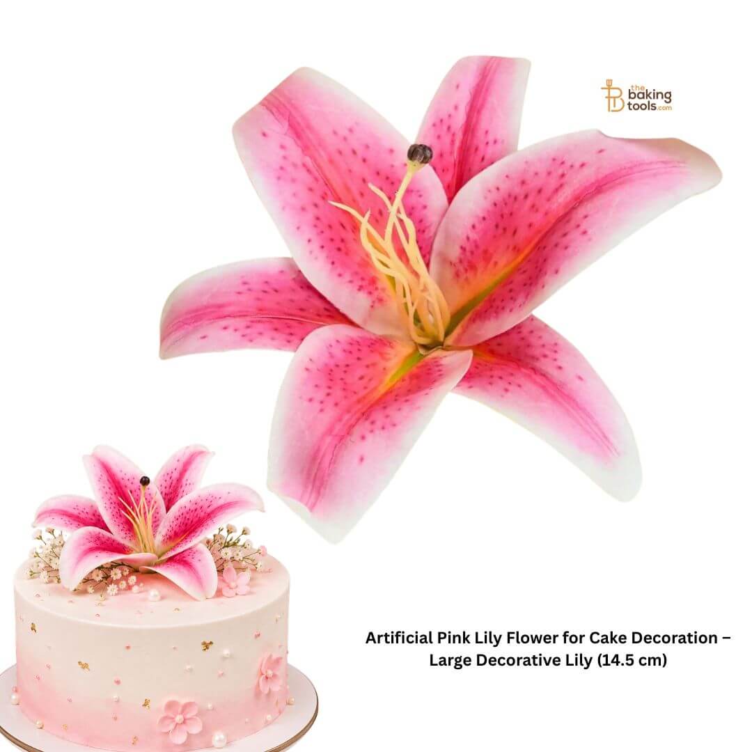 Artificial Pink Lily Flower for Cake Decoration – Large Decorative Lily (14.5 cm)