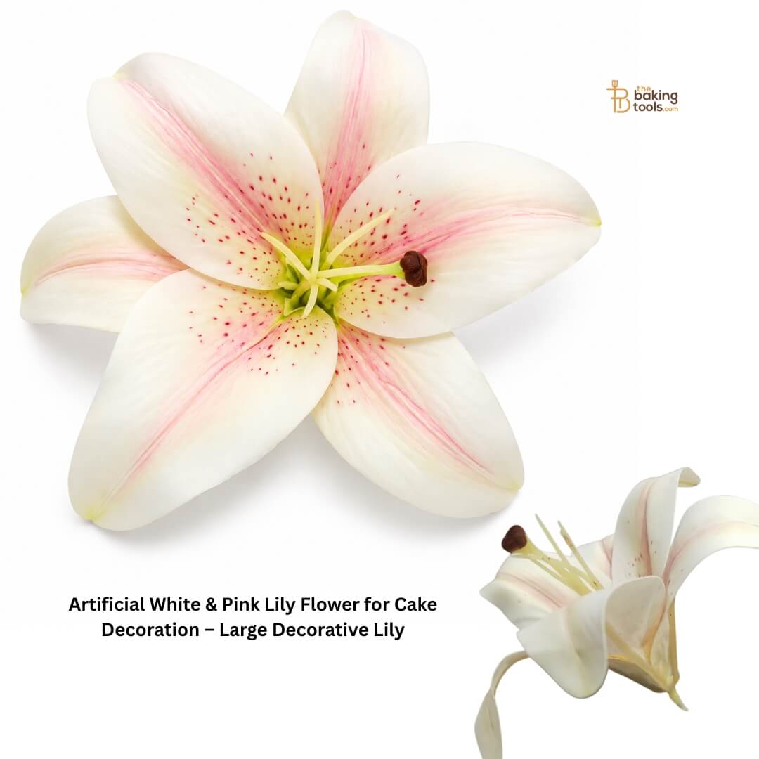 Artificial White & Pink Lily Flower for Cake Decoration – Large Decorative Lily