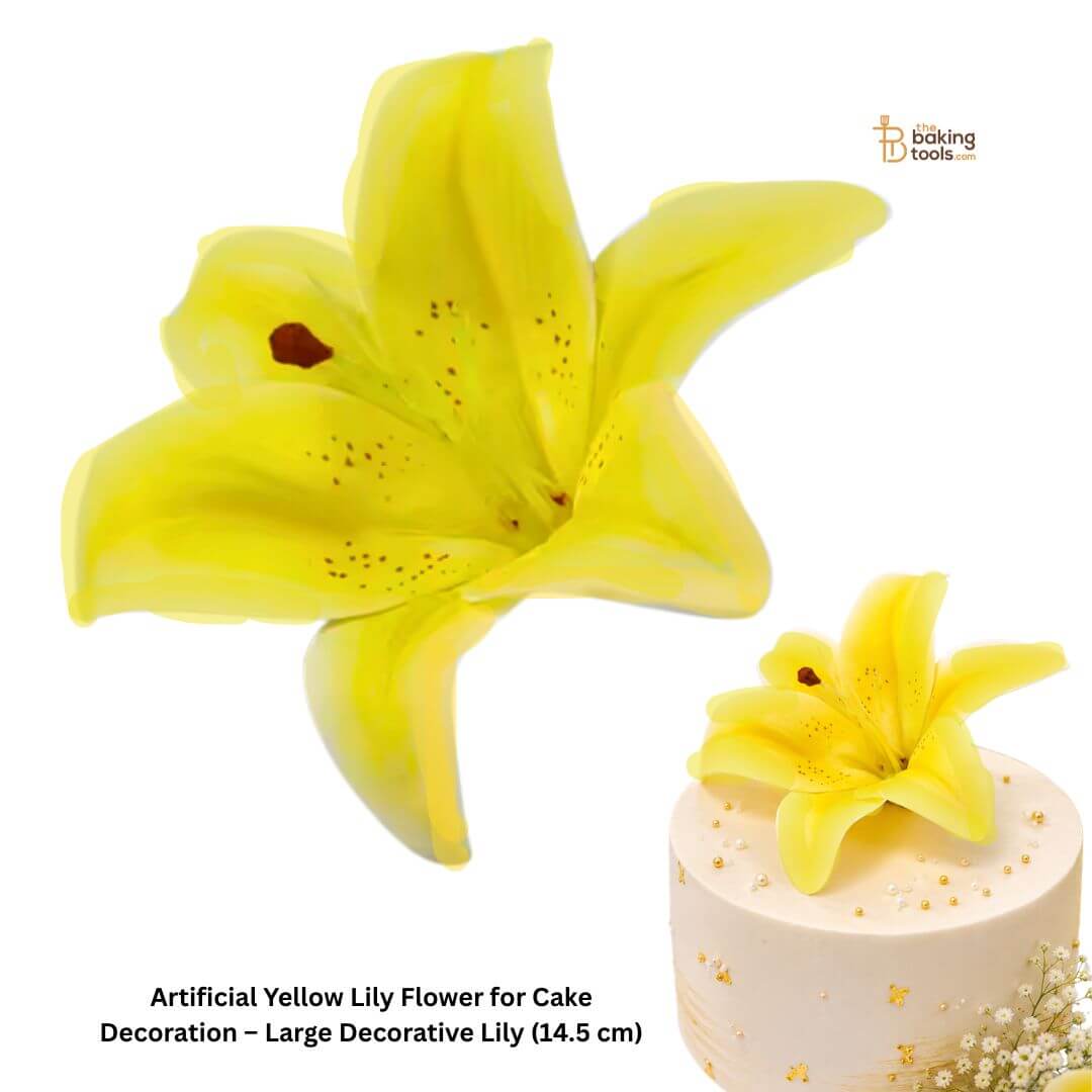 Artificial Yellow Lily Flower for Cake Decoration – Large Decorative Lily (14.5 cm)