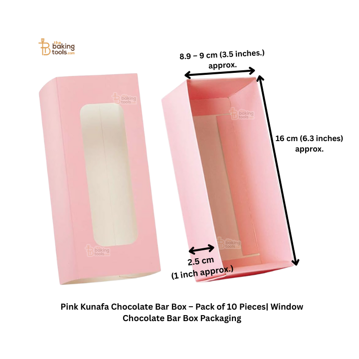 Pink Kunafa Chocolate Bar Box – Pack of 10 Pcs | Window Chocolate Bar Box Packaging