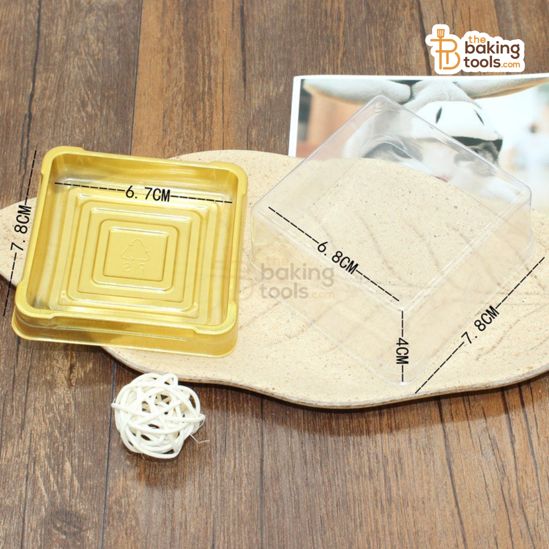 PVC Square Brownie Box With Golden Base Cake Box | Dessert Packaging | Pack of 50