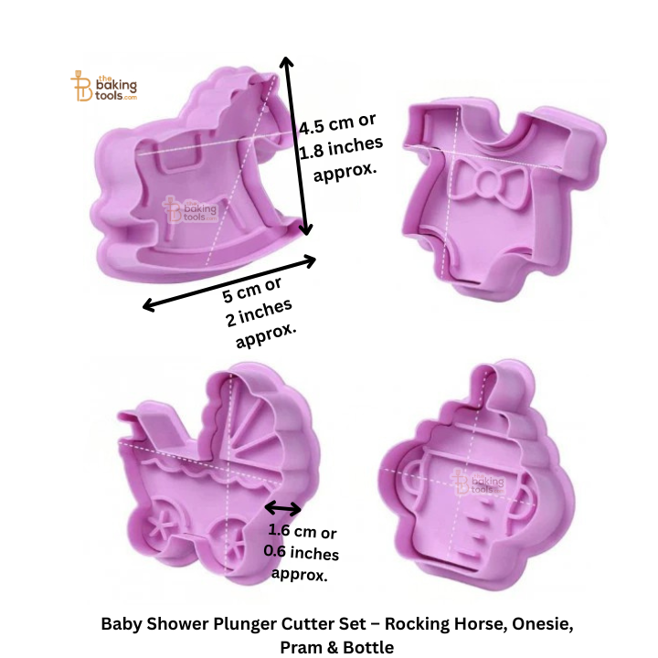 Baby Shower Plunger Cutter Set – Rocking Horse, Onesie, Pram & Bottle