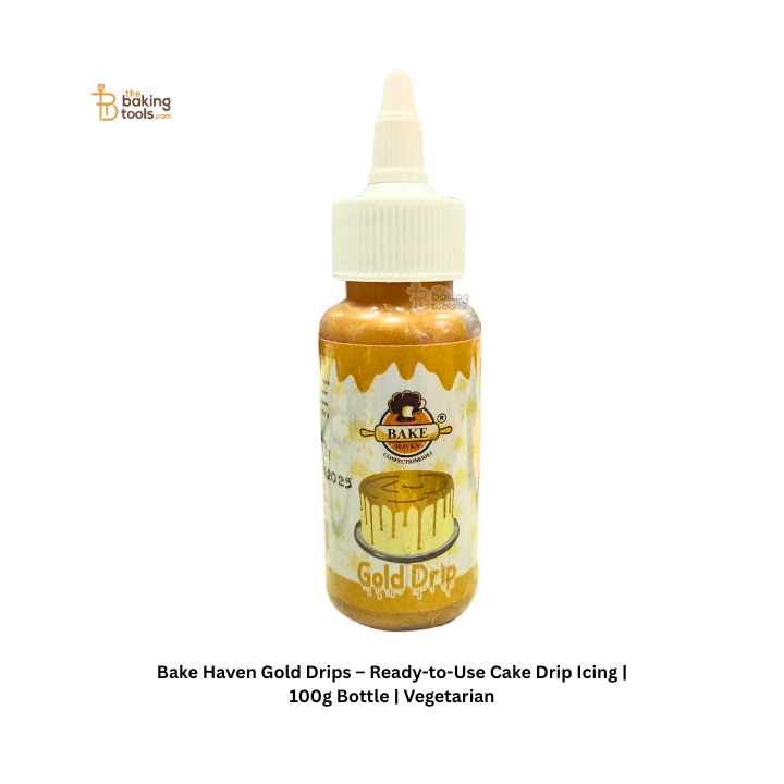 Bake Haven Gold Drips – Ready-to-Use Cake Drip Icing | 100g Bottle | Vegetarian