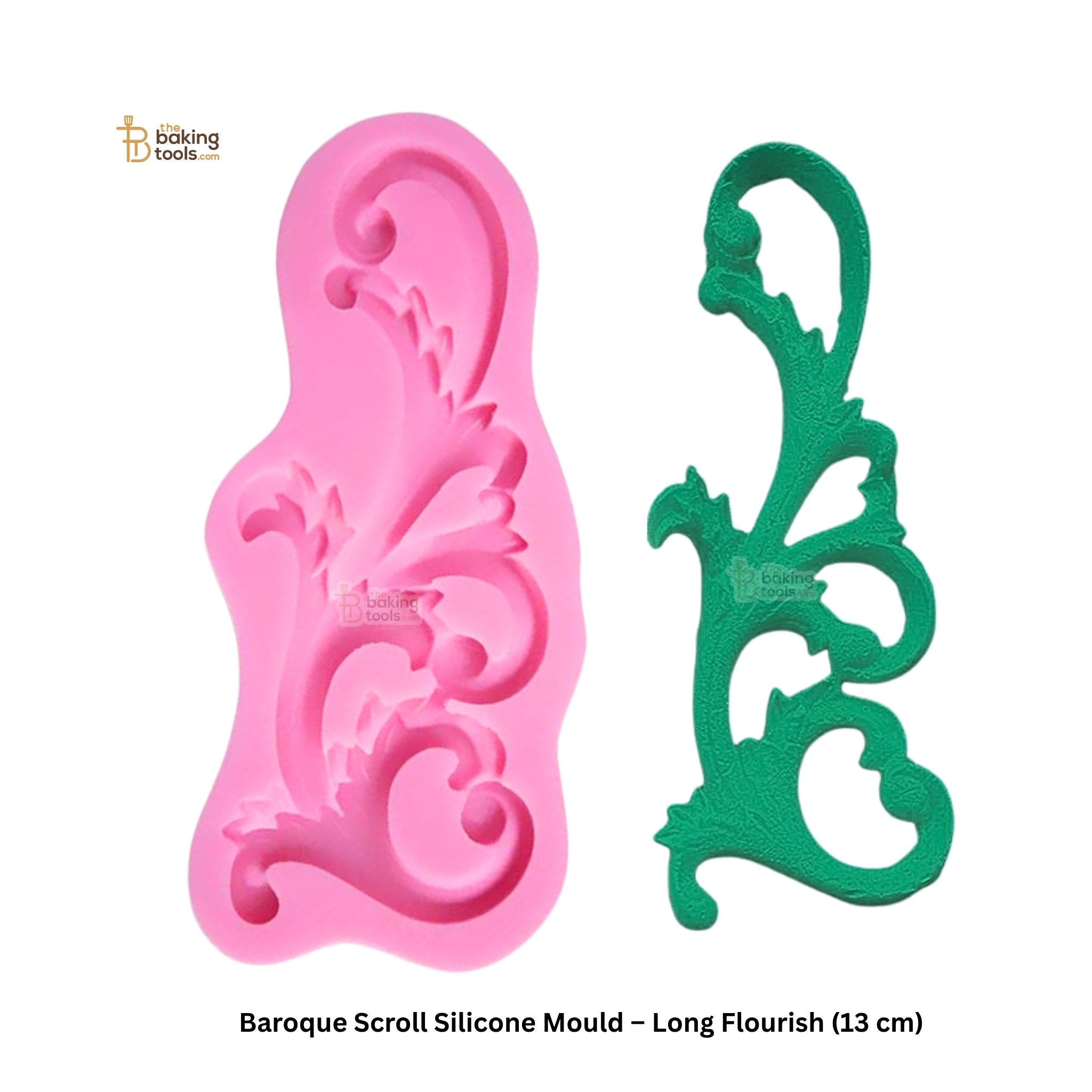 Baroque Scroll Silicone Mould – Long Flourish (13 cm)