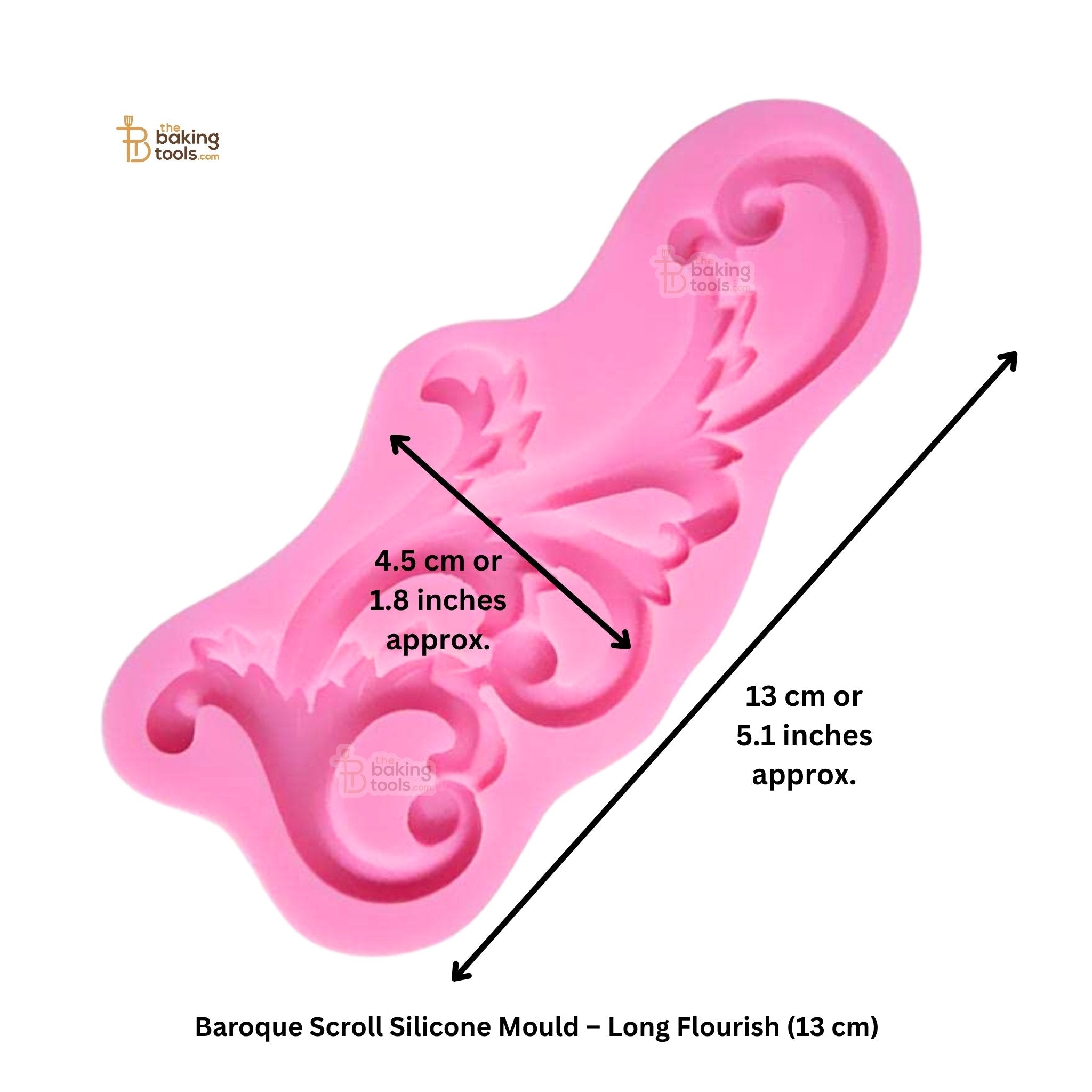 Baroque Scroll Silicone Mould – Long Flourish (13 cm)