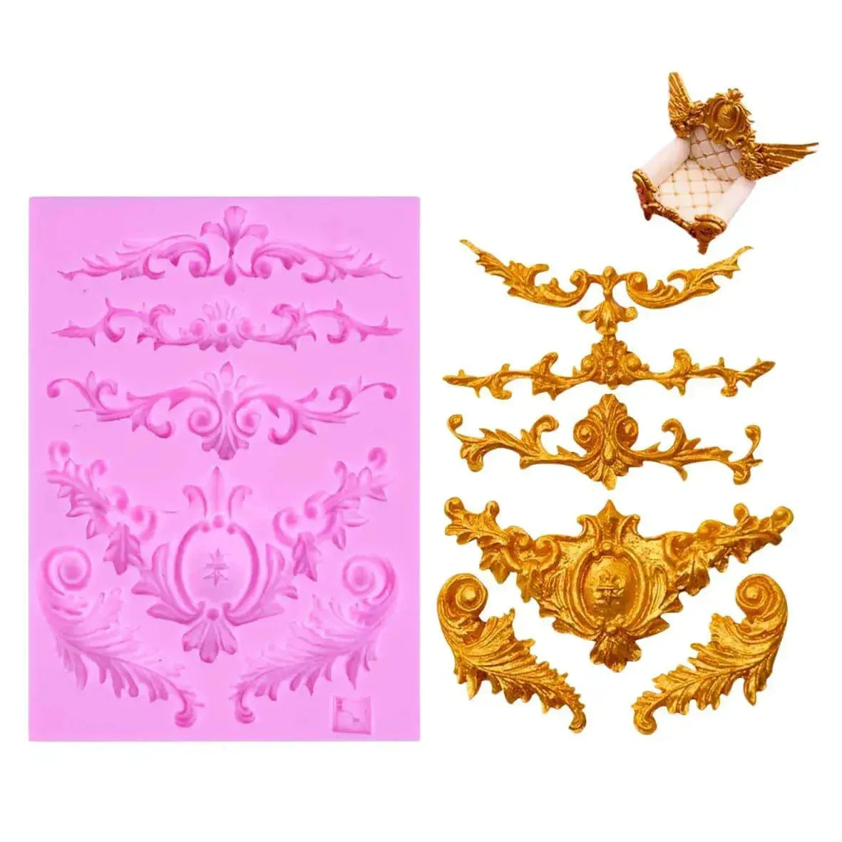 Baroque Crown Royal Throne Scroll Lace Silicone Fondant Gumpaste Mould - thebakingtools.com