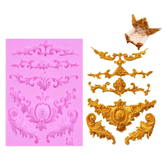 Baroque Crown Royal Throne Scroll Lace Silicone Fondant Gumpaste Mould - thebakingtools.com