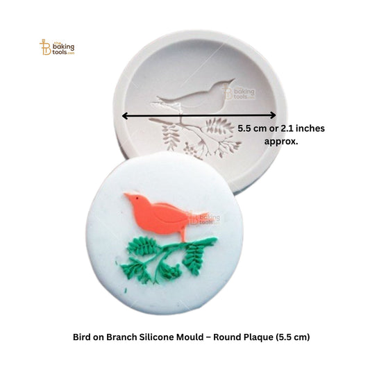 Bird on Branch Silicone Mould with dimensions and branding details