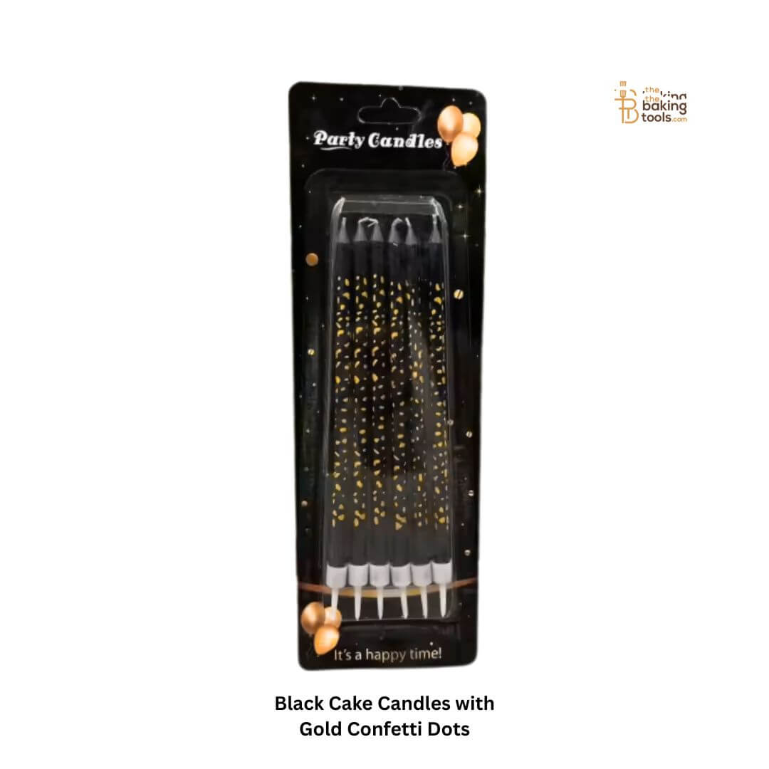 Black Cake Candles with Gold Confetti Dots