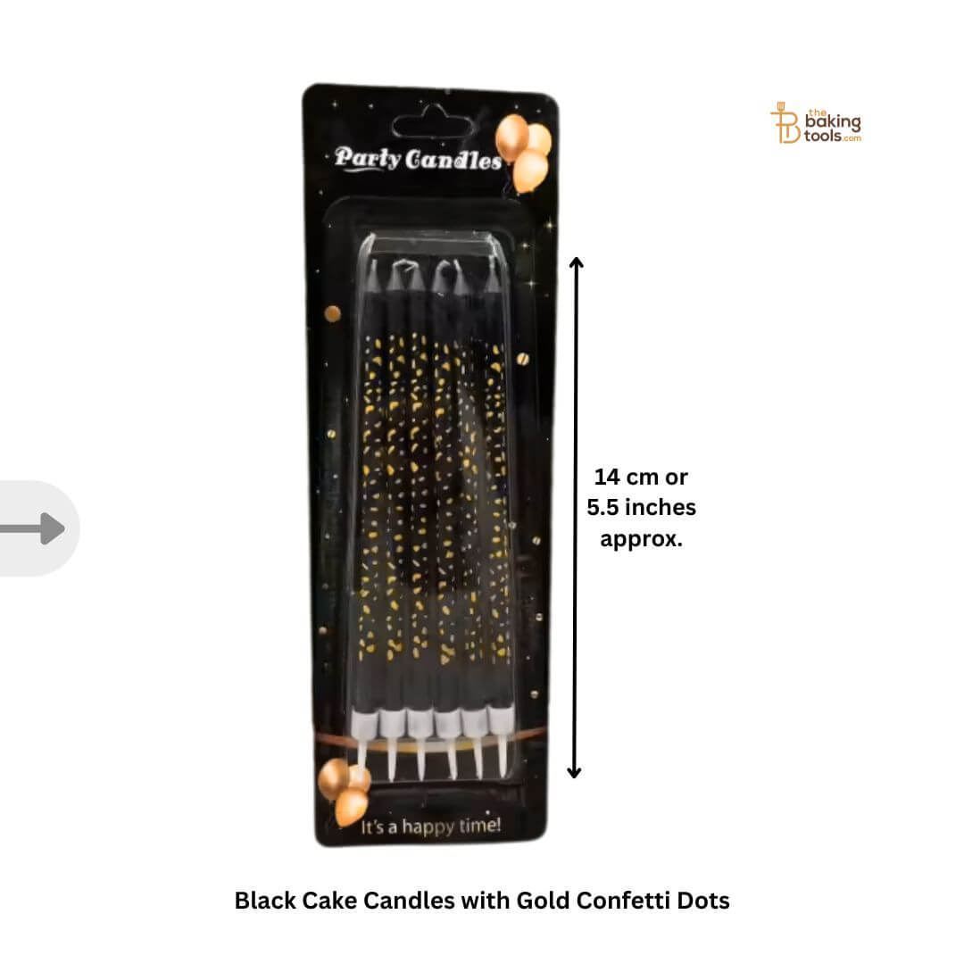 Black Cake Candles with Gold Confetti Dots