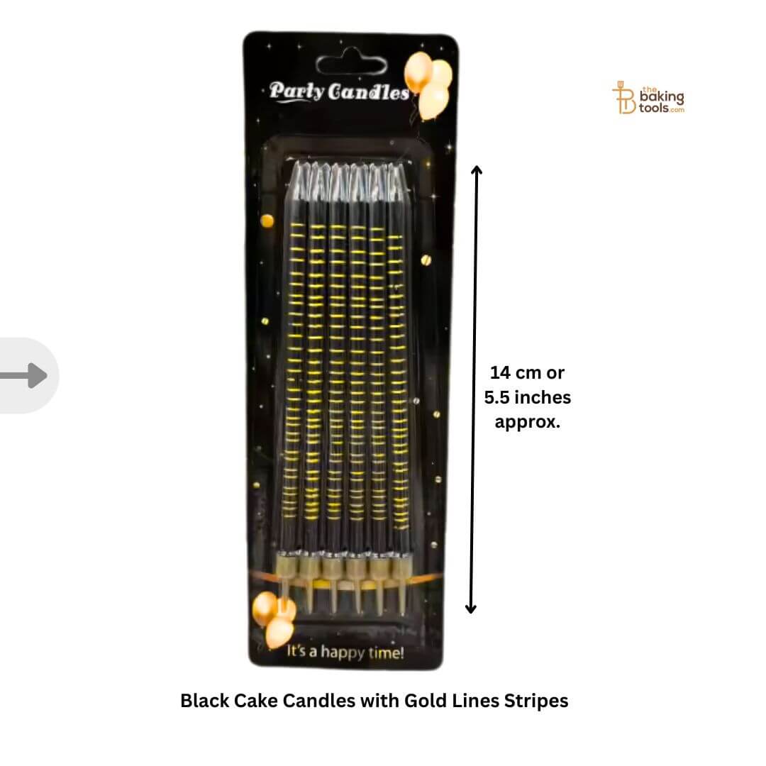 Black Cake Candles with Golden Stripes