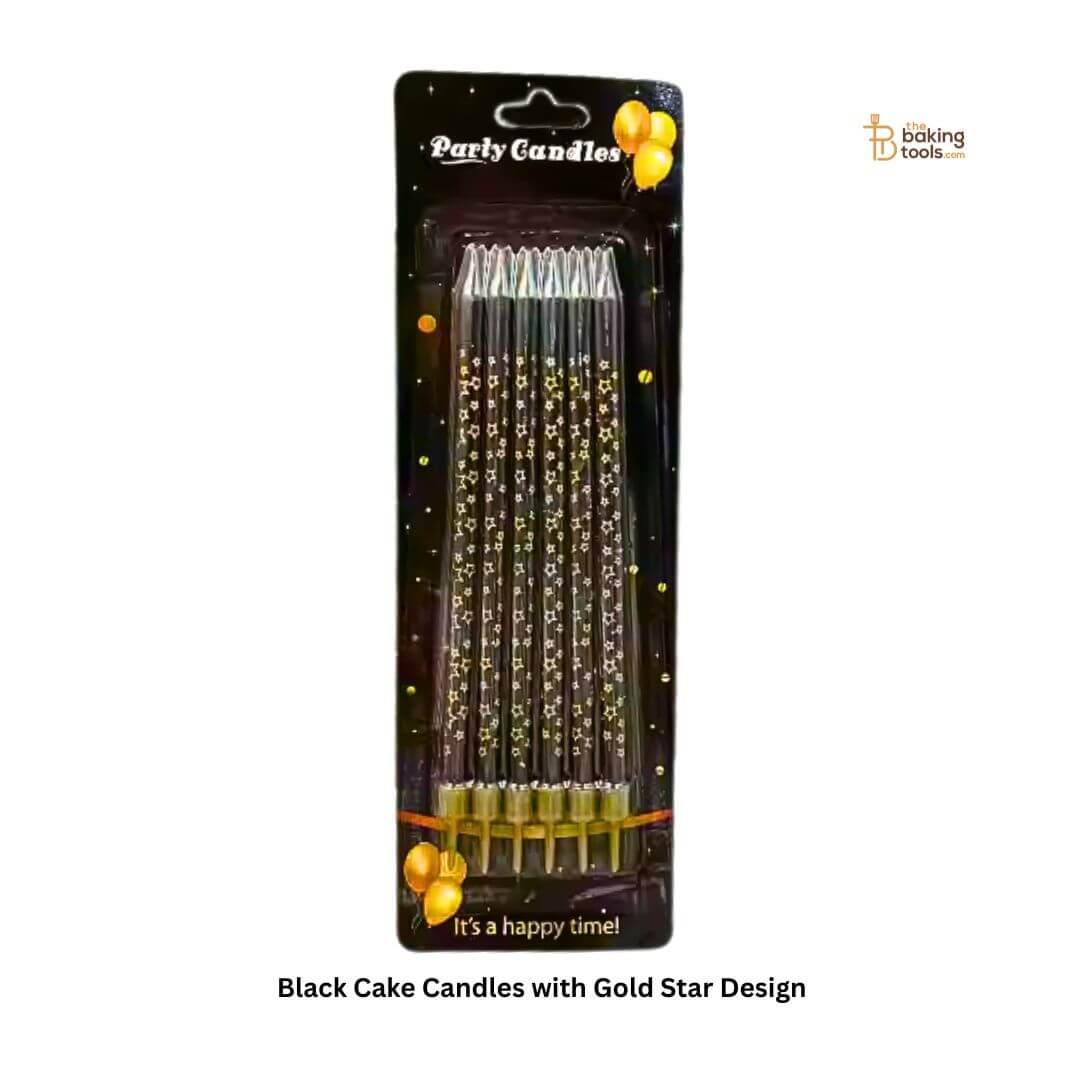 Black Cake Candles with Golden Star Design
