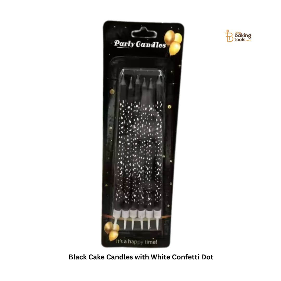 Black Cake Candles with White Confetti Dots