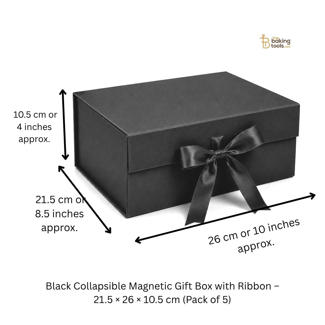 Black Collapsible Magnetic Gift Hamper Box with Ribbon – 21.5 × 26 × 10.5 cm (Pack of 5)