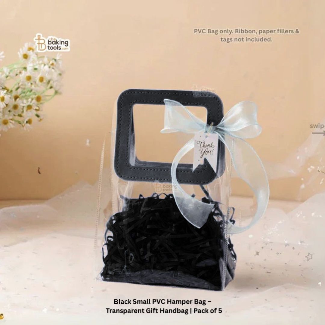 Black Small PVC Hamper Bag – Transparent Gift Handbag | Pack of 5