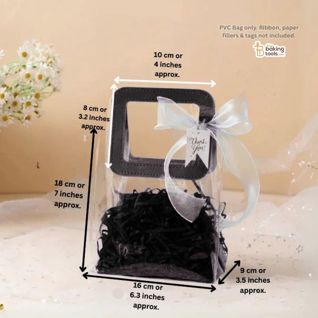 Black Small PVC Hamper Bag – Transparent Gift Handbag | Pack of 5