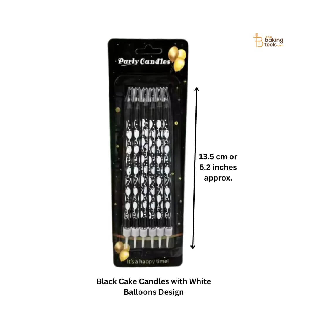 Black Cake Candles with White Balloons Design _ The Baking Tools