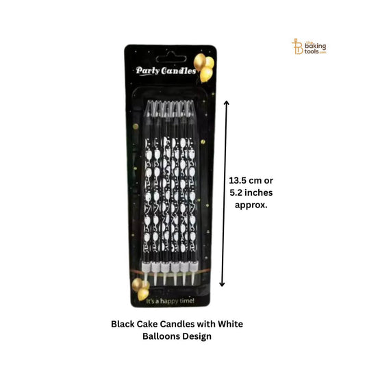 Black Cake Candles with White Balloons Design _ The Baking Tools