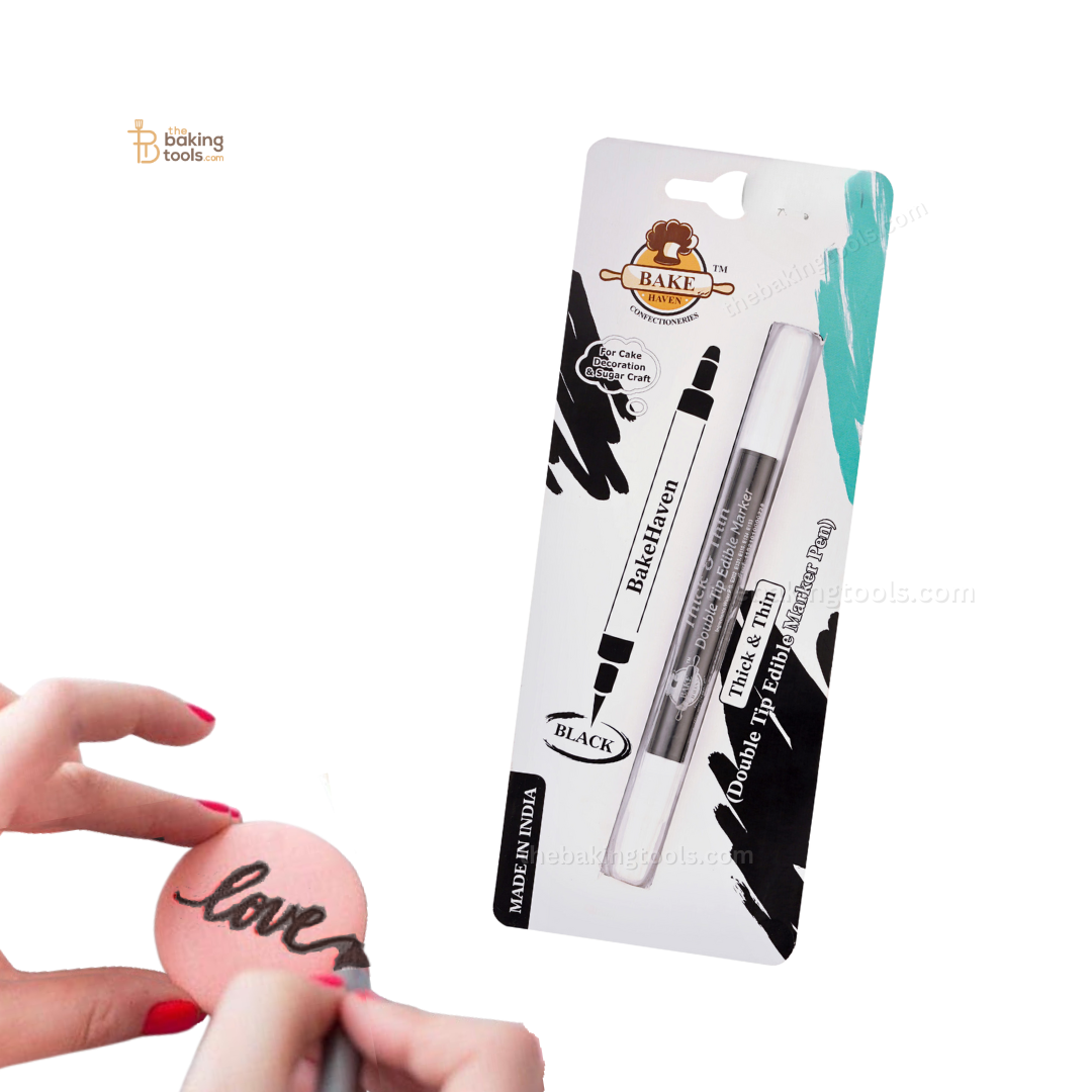 Black Edible Marker Pen with a Double Tip Thick and Thin by BakeHaven | The Baking Tools