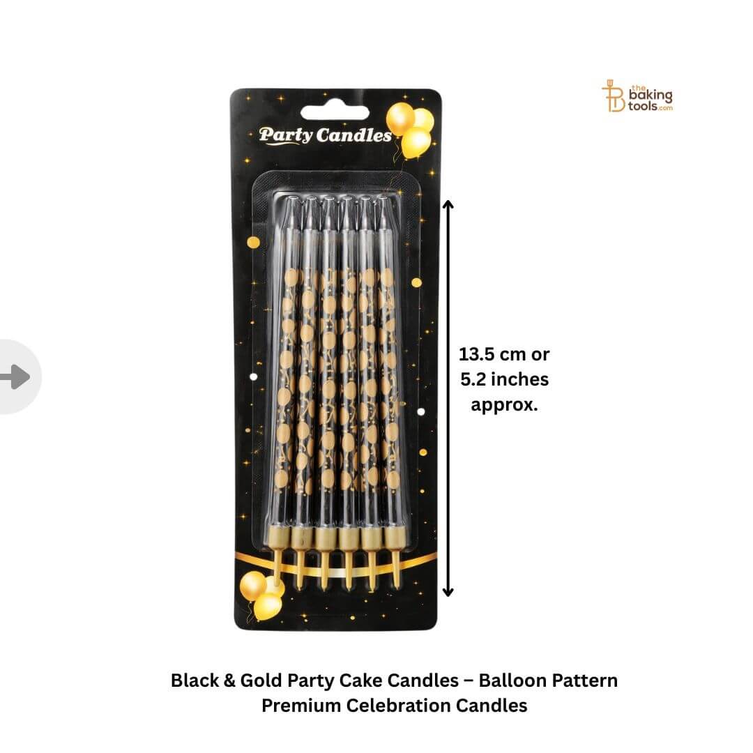 Black & Gold Party Cake Candles – Balloon Pattern