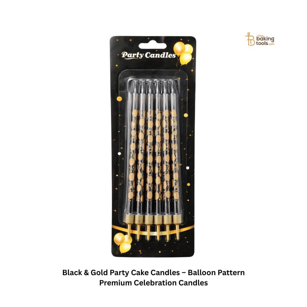 Black & Gold Party Cake Candles – Balloon Pattern