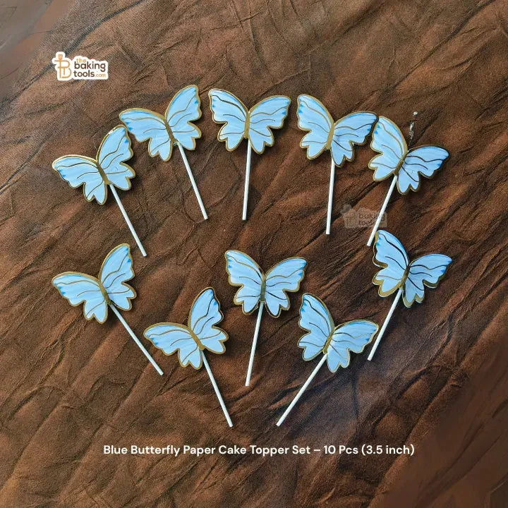 Blue Butterfly Paper Cake Topper Set – 10 Pcs (3.5 inch) - 001