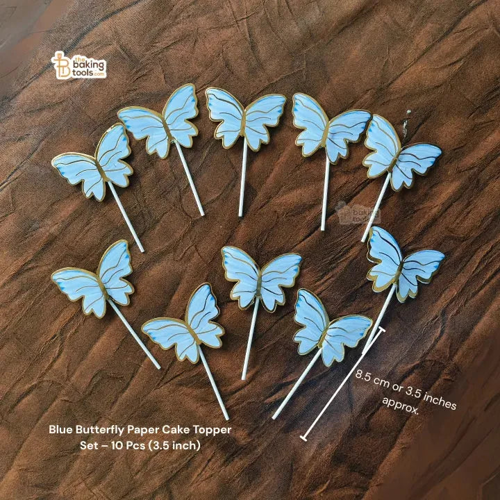 Blue Butterfly Paper Cake Topper Set – 10 Pcs (3.5 inch) - 001