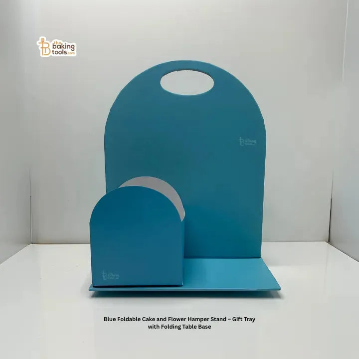 Blue Foldable Cake and Flower Hamper Stand – Gift Tray with Folding Table Base