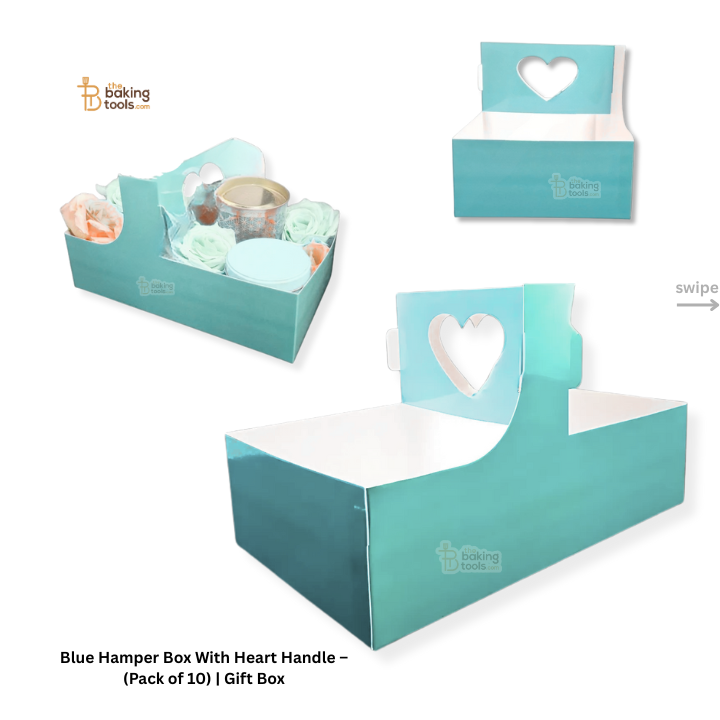 Blue Hamper Box With Heart Cutout Handle – (Pack of 10) | Gift Box