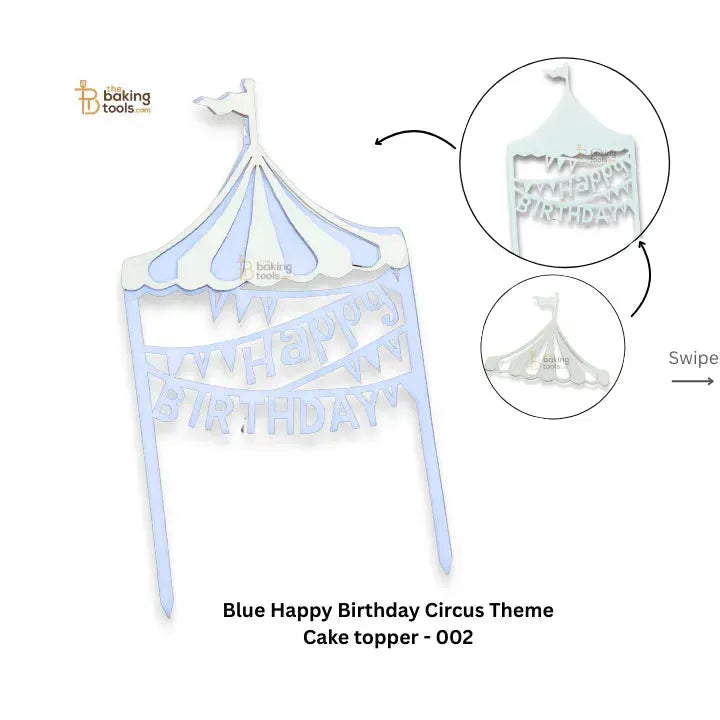 Blue Happy Birthday Circus Theme Cake topper - 002 - thebakingtools.com