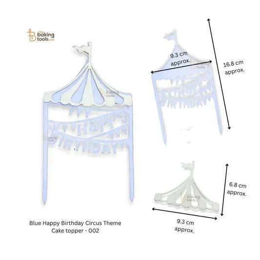 Blue Happy Birthday Circus Theme Cake topper - 002 - thebakingtools.com