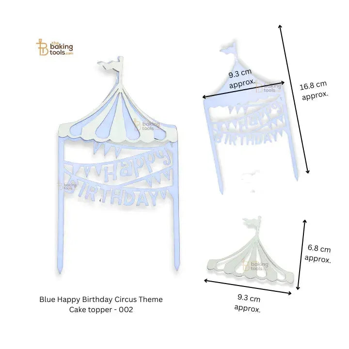 Blue Happy Birthday Circus Theme Cake topper - 002 - thebakingtools.com