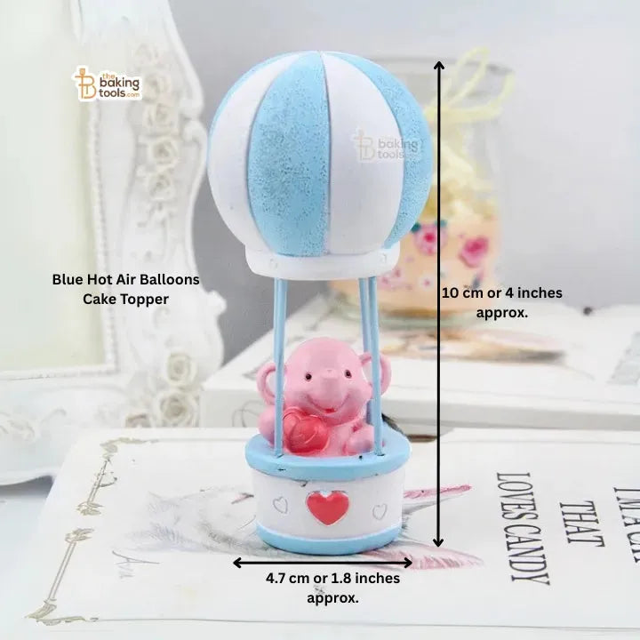 Blue Hot Air Balloon Ceramic Cake Topper with Pink Elephant – Baby Shower & Birthday Decoration