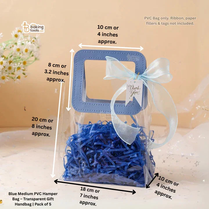 Blue Medium PVC Hamper Bag – Transparent Gift Handbag | Pack of 5