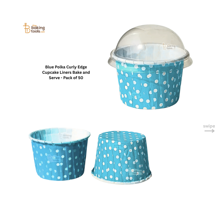 Blue Polka Dot Curly Edge Cupcake Liners Bake And Serve Muffin Cup - Pack of 50