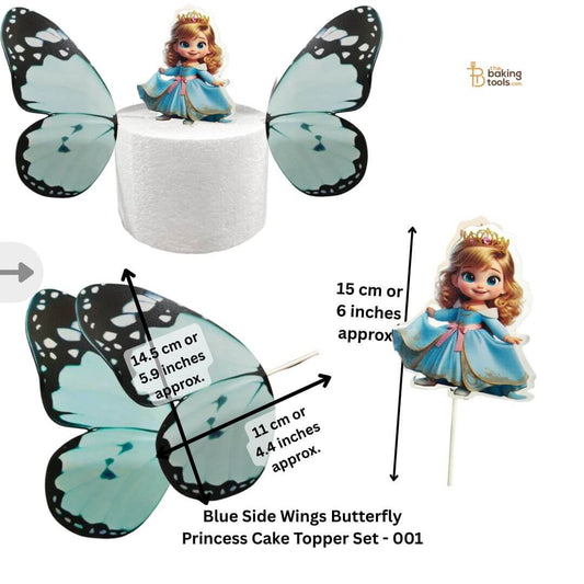 Blue Side Wings Butterfly Princess Cake Topper Set
