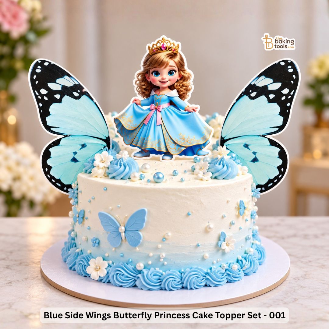Blue Side Wings Butterfly Princess Cake Topper Set - 001