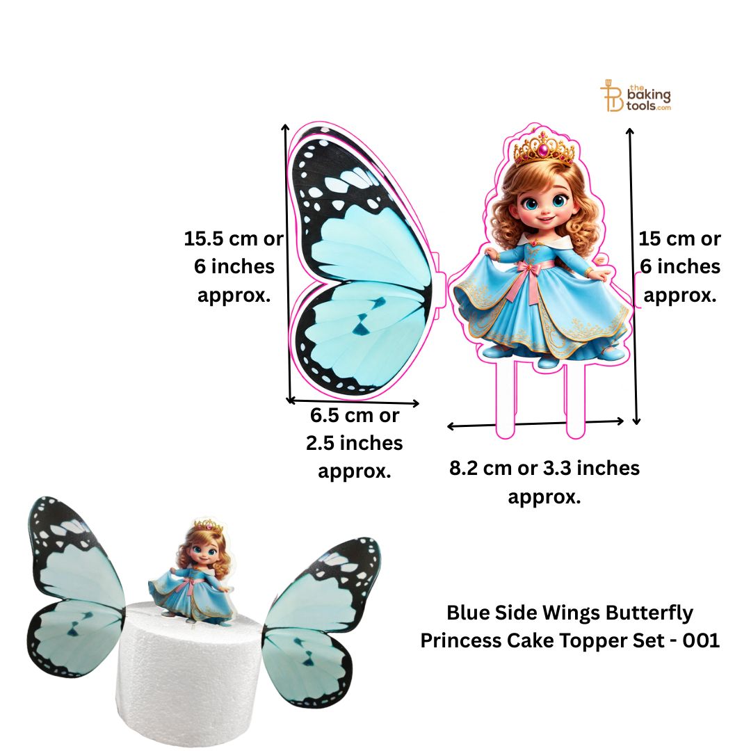 Blue Side Wings Butterfly Princess Cake Topper Set - 001
