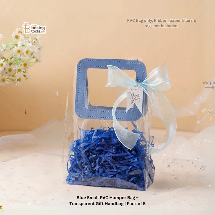 Blue Small PVC Hamper Bag – Transparent Gift Handbag | Pack of 5