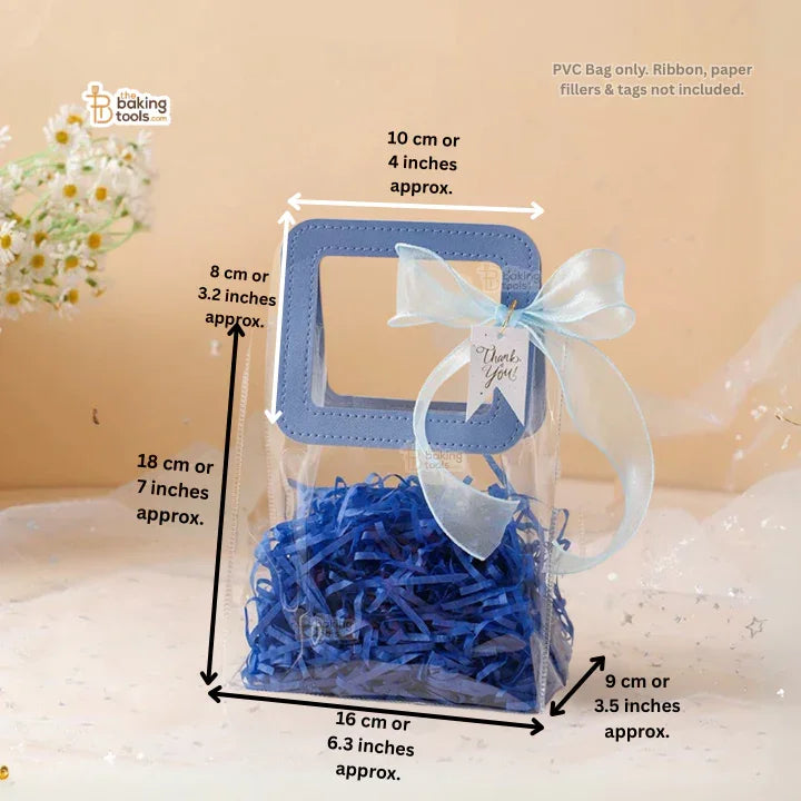 Blue Small PVC Hamper Bag – Transparent Gift Handbag | Pack of 5