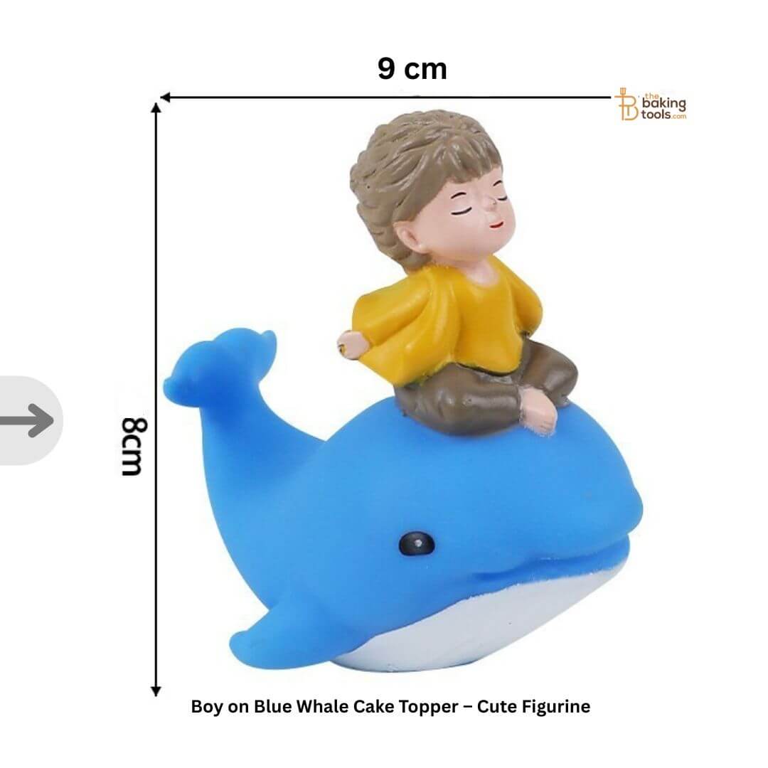 Boy on Blue Whale Cake Topper – Cute Figurine