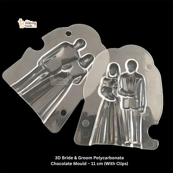 3D Bride & Groom polycarbonate chocolate mould on a black background